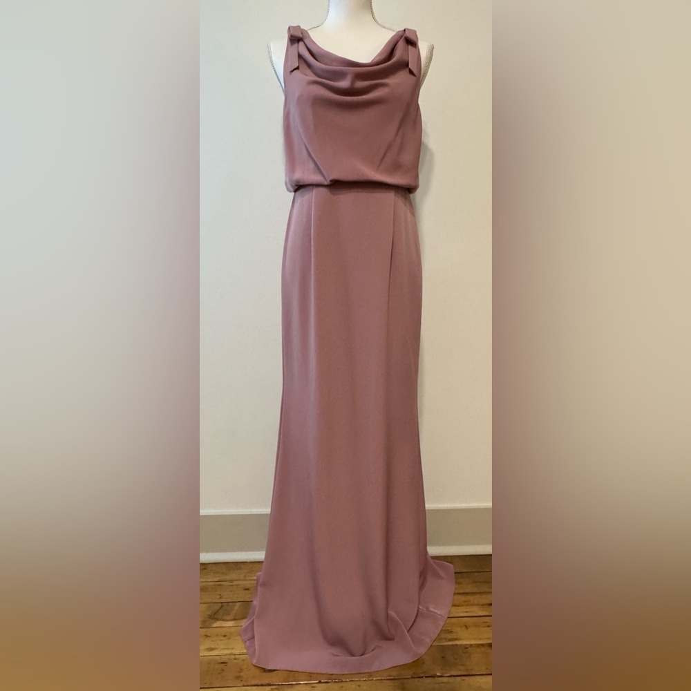 Adrianna Papell Draped Cowl Neck Formal Full Length Gown in Dusty Rose Size 6